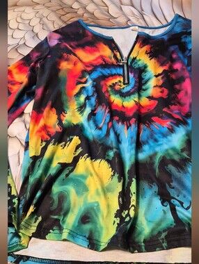 Multicolor Tie-Dye Spiral Half-Zip Top - Women's